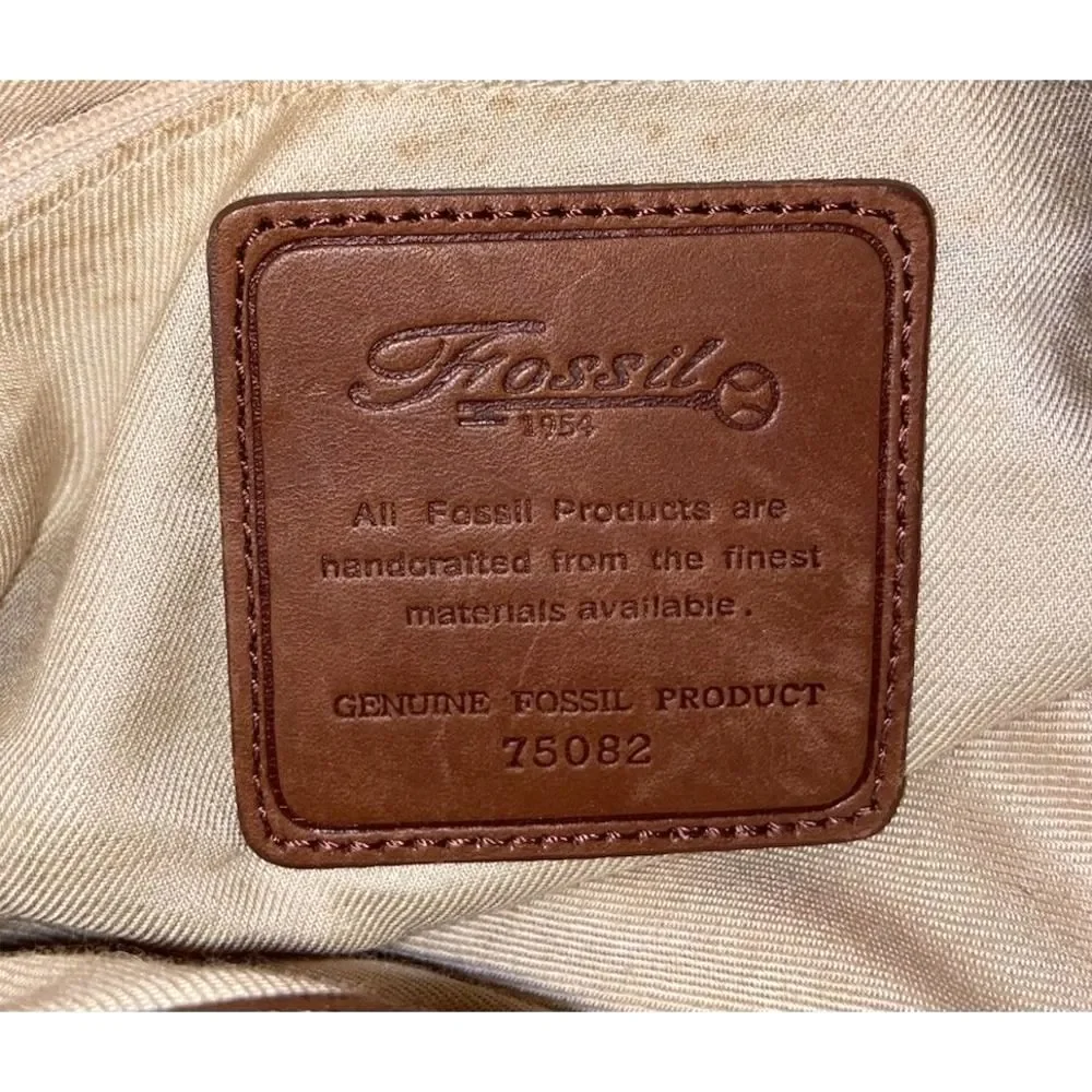 Fossil‎ Floral Canvas Top Handle Satchel Bag w/ Leather Trim & Strap